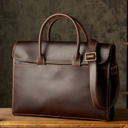 Laptoptasche für Herren ⎜ Edle Echtleder-Aktentasche mit Schultergurt und praktischen Tragegriffen