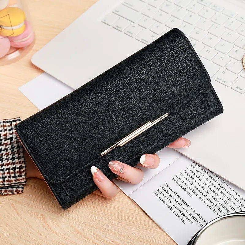 Damen Geldbörse im Tri-Fold Design ⎜ Kompakte Brieftasche mit Litchi-Muster und praktischem Innenfach-System