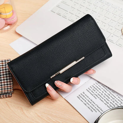 Damen Geldbörse im Tri-Fold Design ⎜ Kompakte Brieftasche mit Litchi-Muster und praktischem Innenfach-System