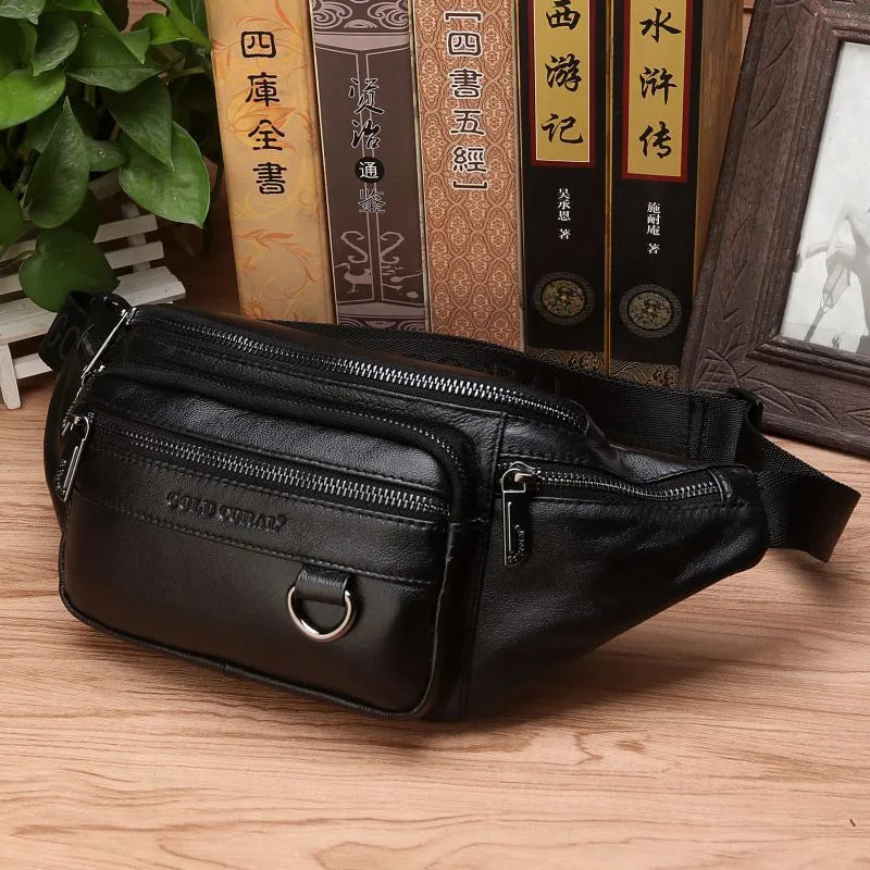 Bauchtasche aus Leder für Herren ⎜ Mehrere Reißverschlussfächer und robuster Gurt für sicheres Verstauen