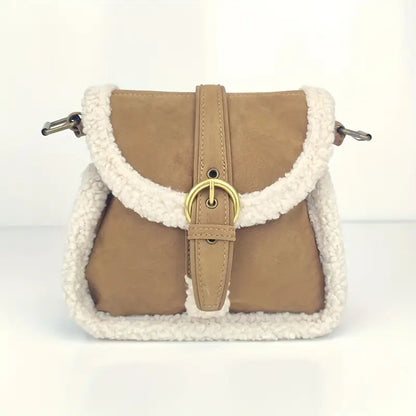 Vintage Umhängetasche für Damen ⎜ Modische Tasche aus Lammwolle mit eleganter Schnallenverschluss