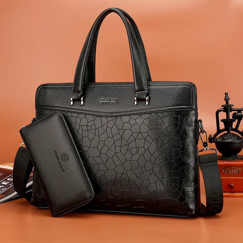 Business Aktentasche für Herren ⎜ Elegante Leder Schultertasche mit zusätzlichem Dokumenten- und Laptopfach