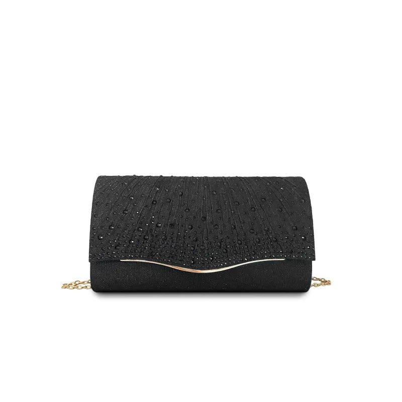 Abend Clutch Tasche ⎜ Funkelndes Design mit Strasssteinen und elegantem Wellenmuster