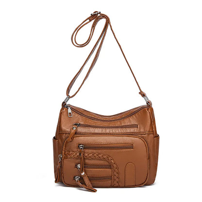 Leder Umhängetasche für Damen ⎜ Vielseitige Tasche mit mehreren Reißverschlusstaschen und modischem Look