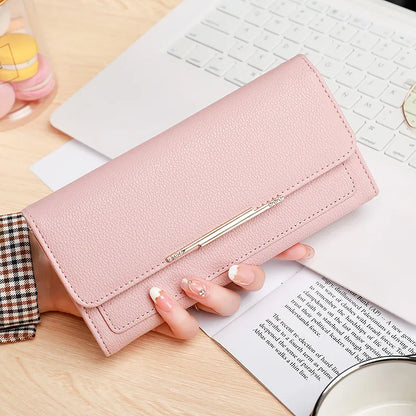 Damen Geldbörse im Tri-Fold Design ⎜ Kompakte Brieftasche mit Litchi-Muster und praktischem Innenfach-System