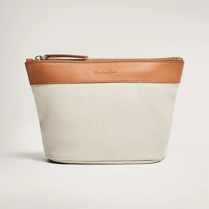 Kosmetiktasche für Damen ⎜ Robustes Baumwollmaterial mit Lederakzent und praktischem Reißverschluss-Design