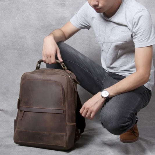 Retro Leder Rucksack für Herren ⎜ Robuster und Stilvoller Begleiter für Arbeit und Freizeit