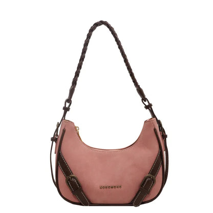 Retro Schultertasche ⎜ Modisches Design mit geflochtenem Henkel und praktischen Riemenverschlüssen