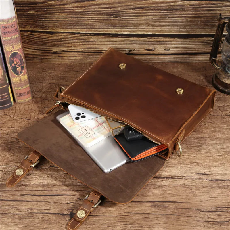 Leder Aktentasche für Herren ⎜ Vintage Business-Tasche mit Laptopfach und verstellbarem Schultergurt