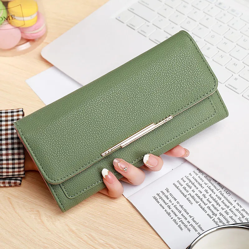 Damen Geldbörse im Tri-Fold Design ⎜ Kompakte Brieftasche mit Litchi-Muster und praktischem Innenfach-System