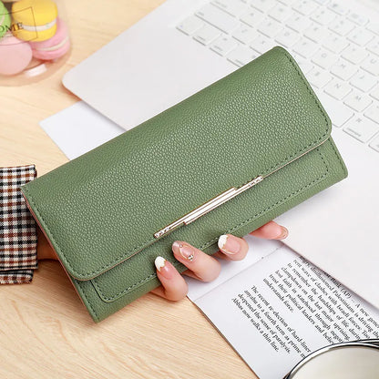 Damen Geldbörse im Tri-Fold Design ⎜ Kompakte Brieftasche mit Litchi-Muster und praktischem Innenfach-System