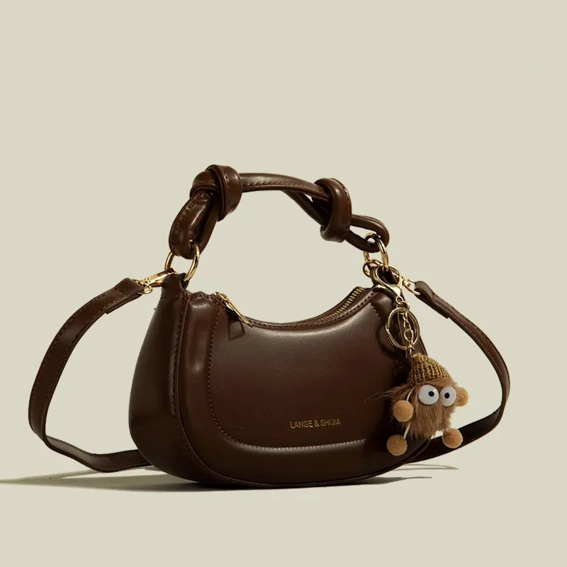 Umhängetasche für Damen ⎜ Modische Tasche mit Knotengriff und süßem Anhänger