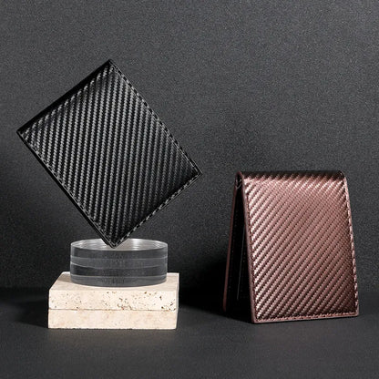 Carbon-Leder-Geldbörse für Herren ⎜ Kompakte 3-fach Geldbörse mit Reißverschlussfach und Kartenfächern