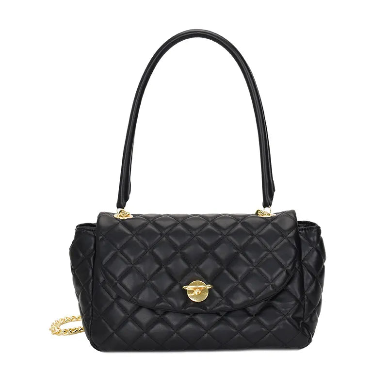 Schultertasche für Damen ⎜ Modische Handtasche im Rauten-Design mit goldener Kette und praktischem Verschluss