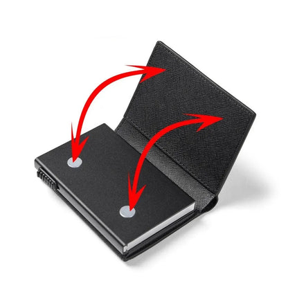 RFID Kartenetui für Herren ⎜ Kompakte Carbonbörse mit Auswurffunktion für Karten