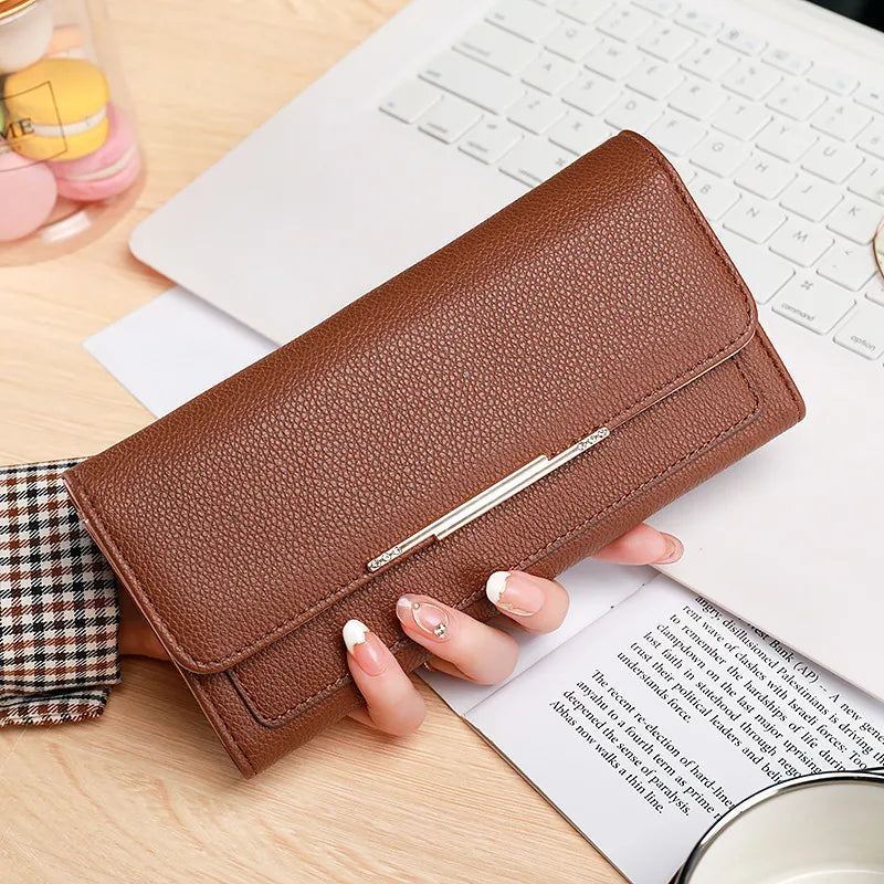 Damen Geldbörse im Tri-Fold Design ⎜ Kompakte Brieftasche mit Litchi-Muster und praktischem Innenfach-System