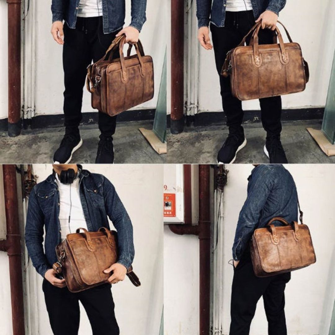 Laptoptasche aus Echtleder ⎜ Vintage Aktentasche mit viel Stauraum und robustem Design
