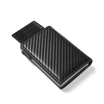 RFID Kartenetui für Herren ⎜ Kompakte Carbonbörse mit Auswurffunktion für Karten