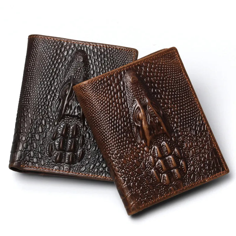 Herren Geldbörse im Krokodildesign ⎜ Robuste Retro-Brieftasche aus geprägtem Leder