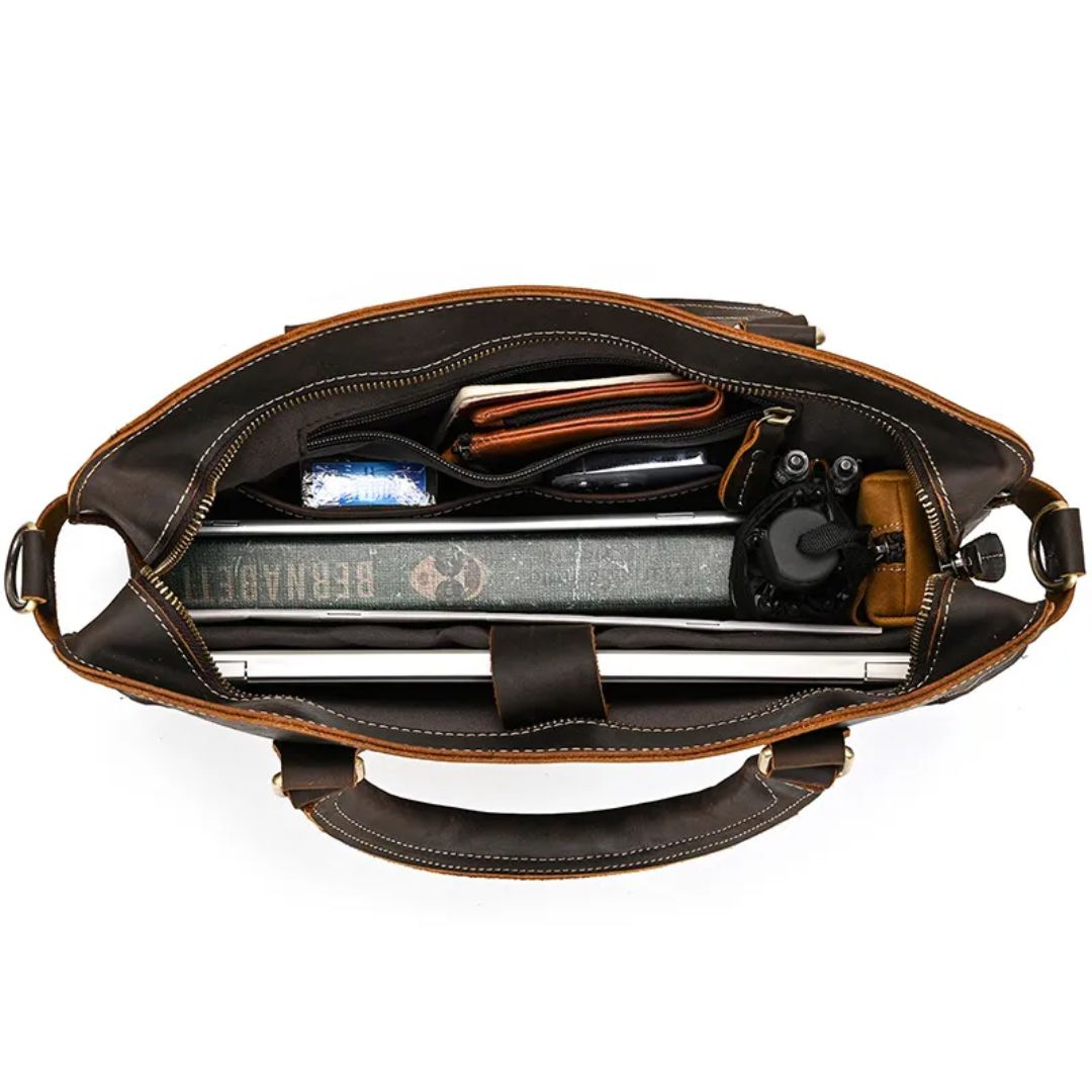 Laptoptasche aus Echtleder ⎜ Retro Aktentasche mit Schultergurt und Platz für 14-Zoll-Laptop