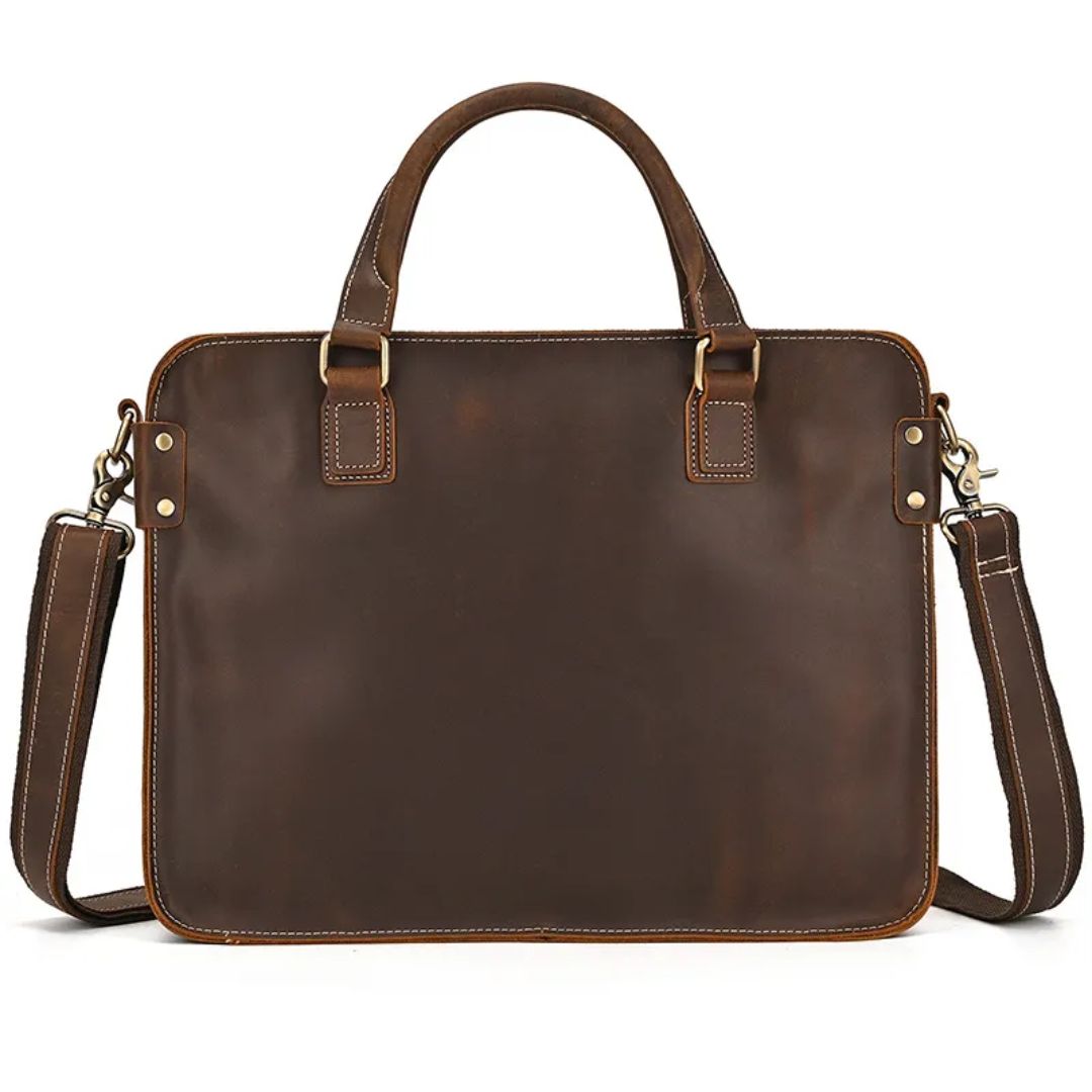 Laptoptasche aus Echtleder ⎜ Retro Aktentasche mit Schultergurt und Platz für 14-Zoll-Laptop