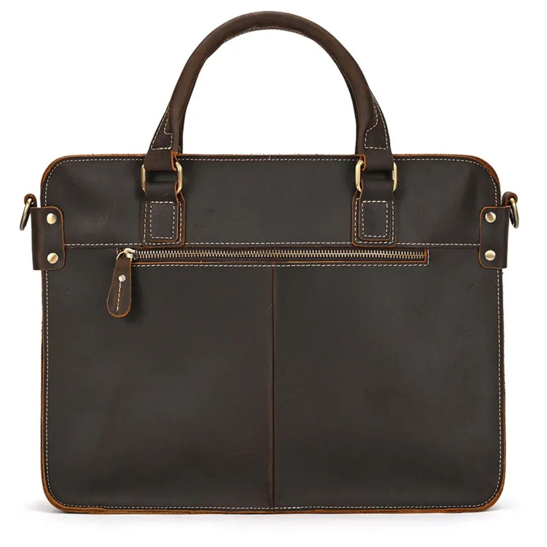 Laptoptasche aus Echtleder ⎜ Retro Aktentasche mit Schultergurt und Platz für 14-Zoll-Laptop