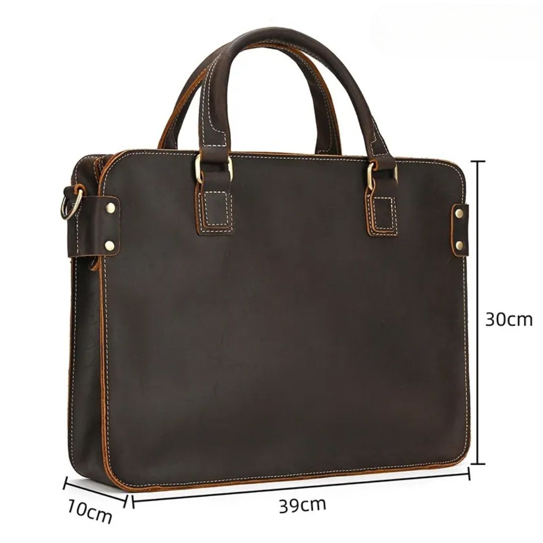 Laptoptasche aus Echtleder ⎜ Retro Aktentasche mit Schultergurt und Platz für 14-Zoll-Laptop