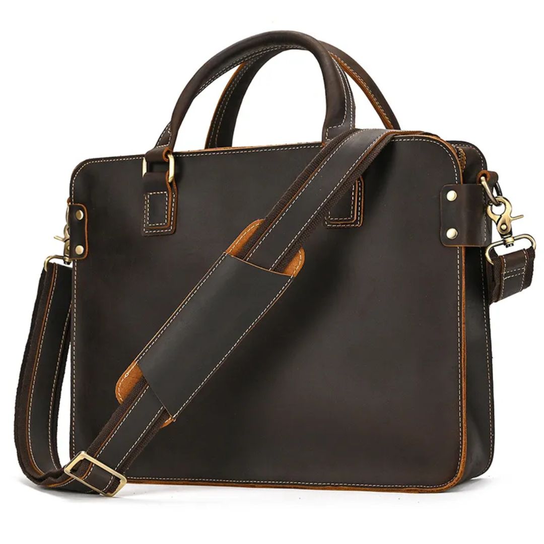 Laptoptasche aus Echtleder ⎜ Retro Aktentasche mit Schultergurt und Platz für 14-Zoll-Laptop