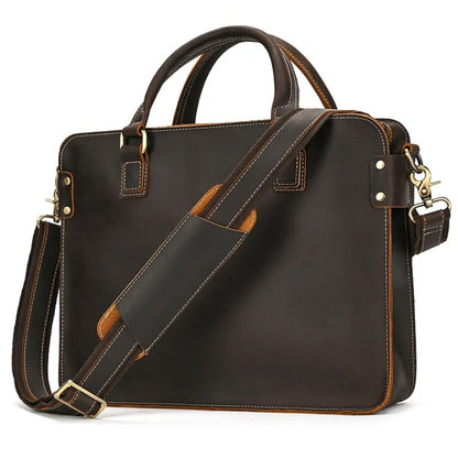 Laptoptasche aus Echtleder ⎜ Retro Aktentasche mit Schultergurt und Platz für 14-Zoll-Laptop