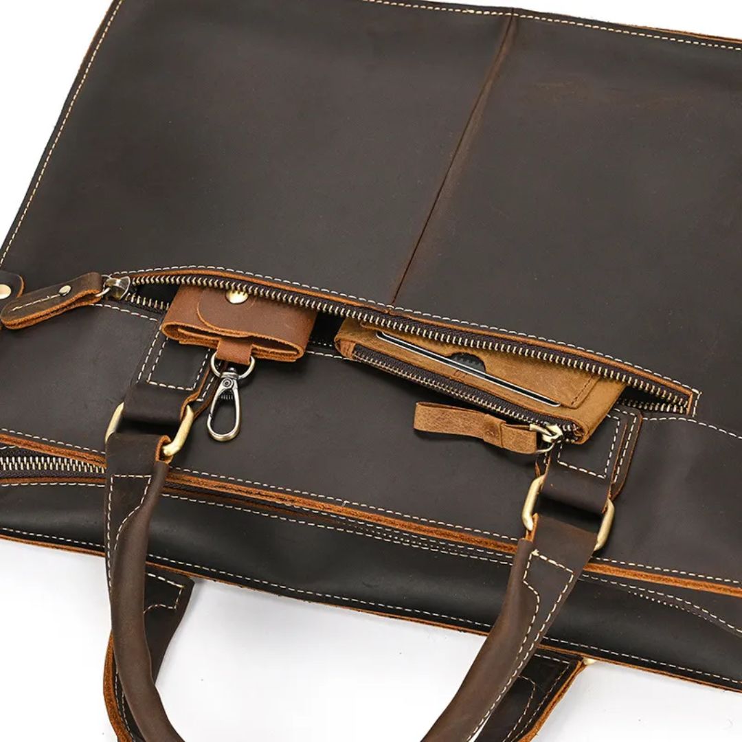 Laptoptasche aus Echtleder ⎜ Retro Aktentasche mit Schultergurt und Platz für 14-Zoll-Laptop