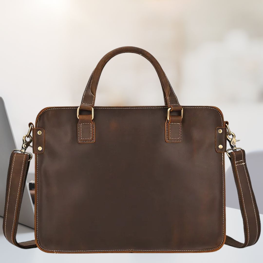 Laptoptasche aus Echtleder ⎜ Retro Aktentasche mit Schultergurt und Platz für 14-Zoll-Laptop