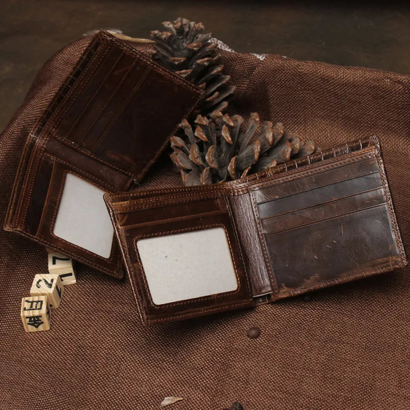 Herren Geldbörse im Krokodildesign ⎜ Robuste Retro-Brieftasche aus geprägtem Leder