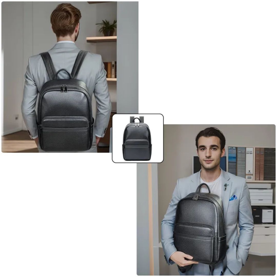 Leder Rucksack für Herren ⎜ Eleganter und geräumiger Business-Rucksack für Arbeit und Reisen