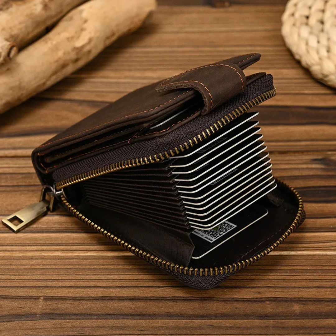 RFID-Kartenhalter für Herren ⎜ Leder-Geldbörse mit Reißverschluss und Platz für mehrere Kartenfächer