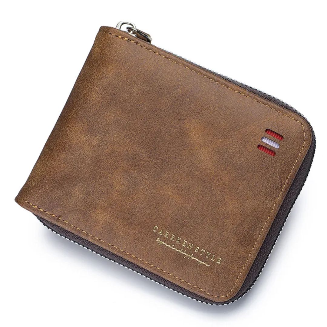 Herren Geldbörse mit Reißverschluss ⎜ Kompakte Tri-Fold Brieftasche mit Kartenfächern und Scheinfach