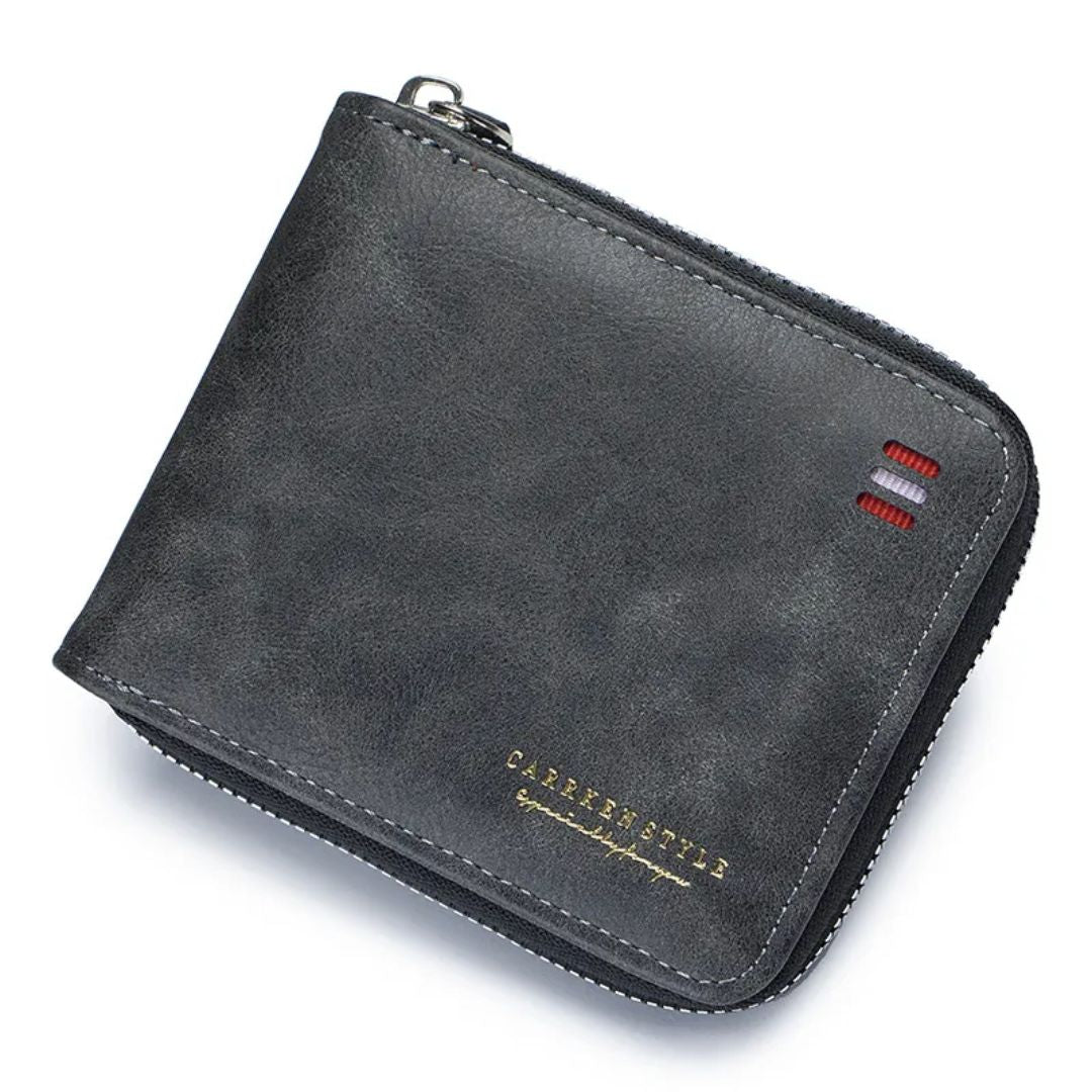 Herren Geldbörse mit Reißverschluss ⎜ Kompakte Tri-Fold Brieftasche mit Kartenfächern und Scheinfach