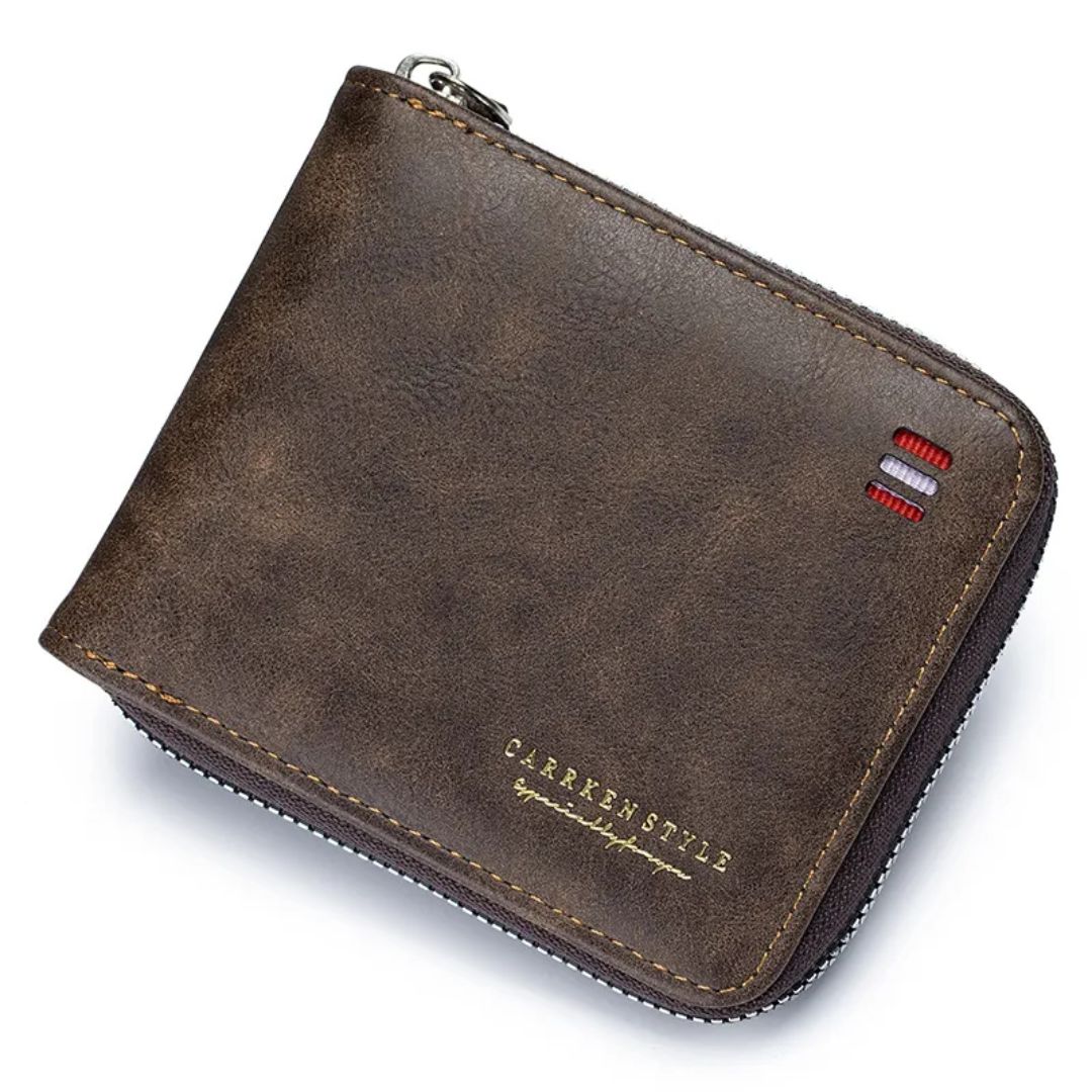 Herren Geldbörse mit Reißverschluss ⎜ Kompakte Tri-Fold Brieftasche mit Kartenfächern und Scheinfach
