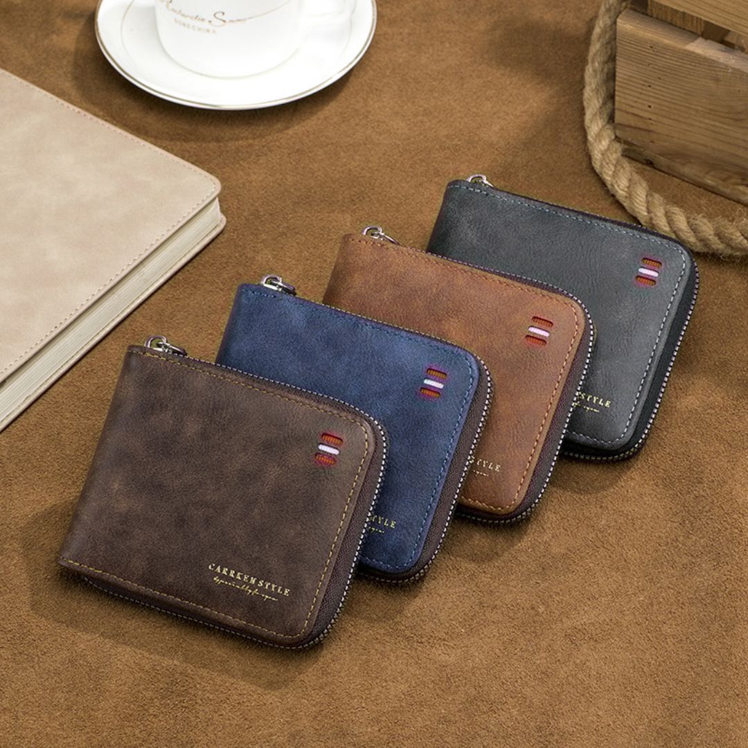 Herren Geldbörse mit Reißverschluss ⎜ Kompakte Tri-Fold Brieftasche mit Kartenfächern und Scheinfach