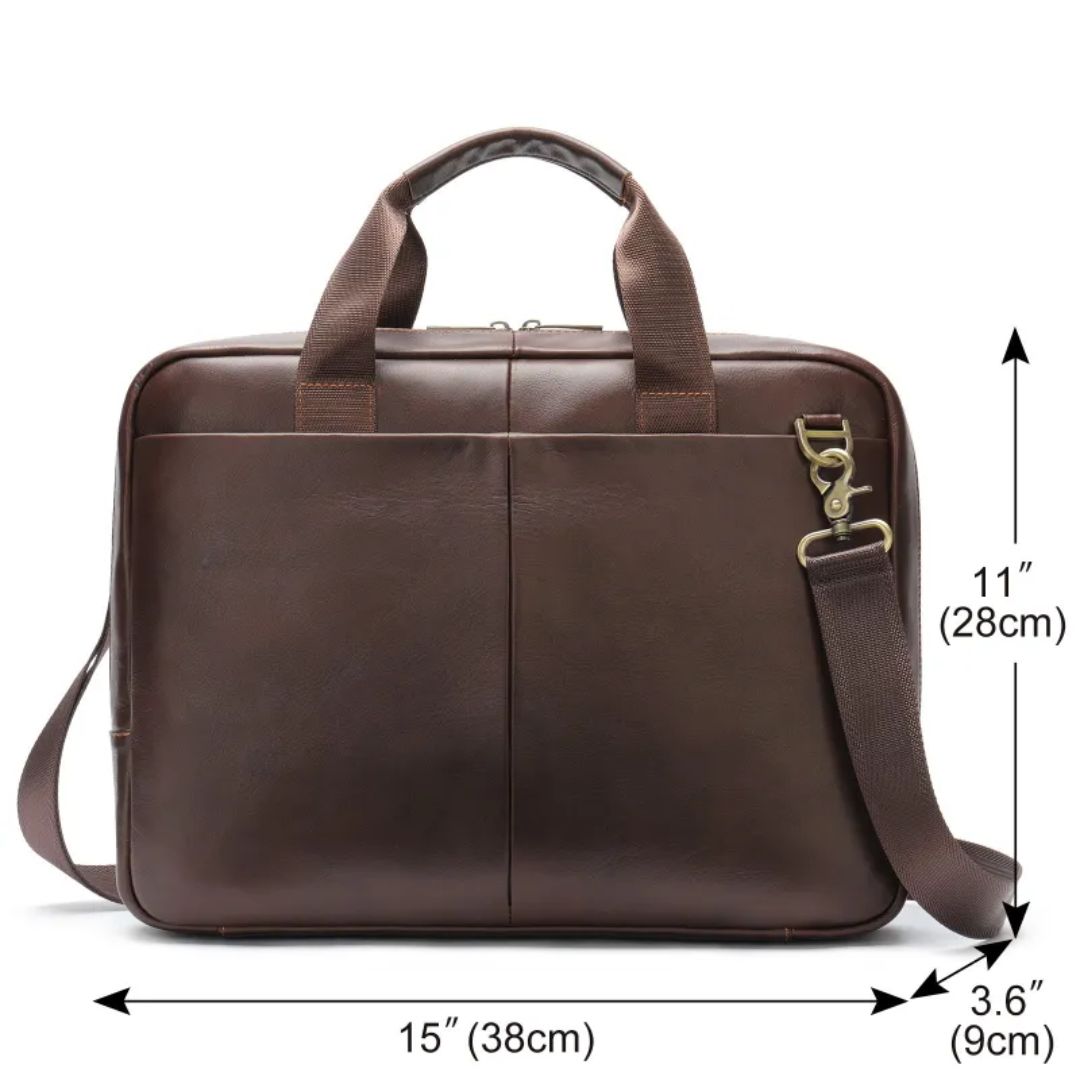 Laptoptasche für Herren ⎜ Elegante Aktentasche aus Echtleder mit Schultergurt und viel Stauraum