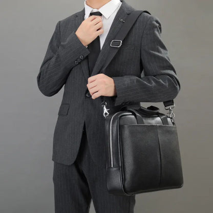 Laptoptasche für Herren ⎜ Elegante Aktentasche aus Echtleder mit Schultergurt und viel Stauraum