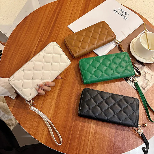 Damen Geldbörse im Rautenmuster ⎜ Elegantes Langformat mit viel Platz für Karten, Scheine und Alltagsbedarf