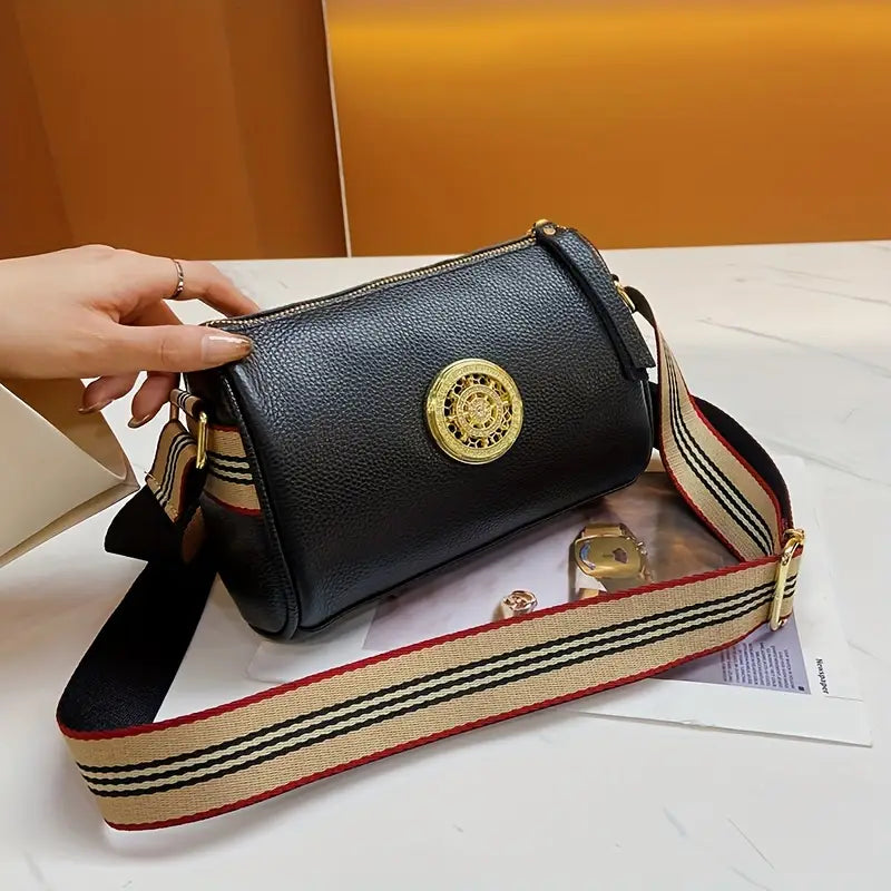 Schultertasche für Damen ⎜ Modische Umhängetasche mit breitem Trageriemen und eleganter Verzierung