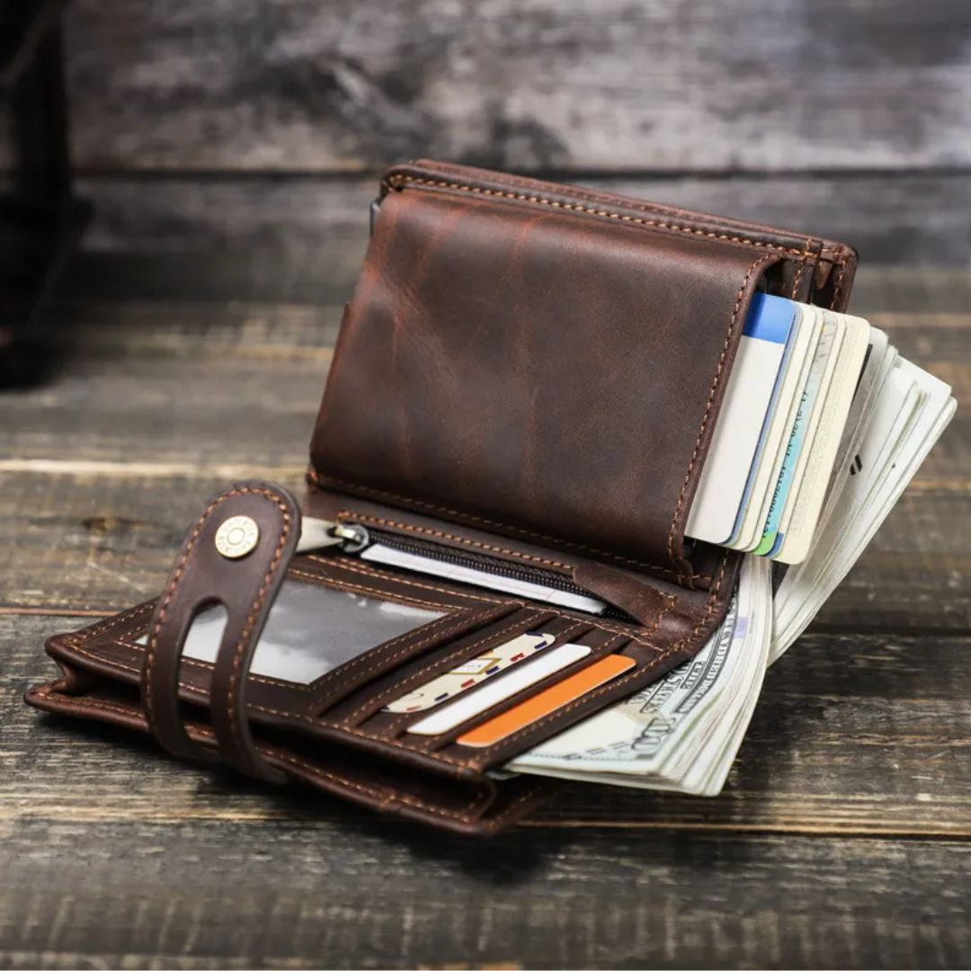 Herren Geldbörse mit Druckknopf ⎜ Kompakte RFID-Brieftasche mit Kartenfächern und Diebstahlschutz