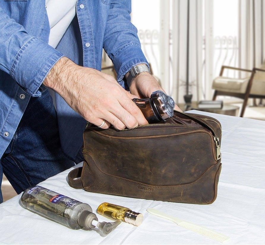 Leder Clutch für Herren ⎜ Vintage Tasche aus echtem Leder mit praktischen Fächern und Reißverschluss