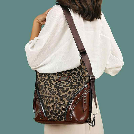 Leoparden-Print Umhängetasche ⎜ Geräumige Tasche im Retro-Stil mit praktischen Fächern